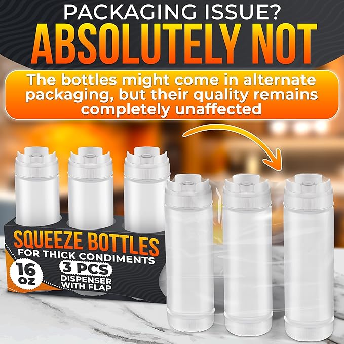 Set of 3 Inverted Condiment Squeeze Bottles 16 oz – Leakproof Clear Sauce Bottles Squeeze with Self-Closing Valve and Sealing Gaskets – Easy-Fill for Ketchup, Mustard, BBQ, Dressings | Kitchen Use