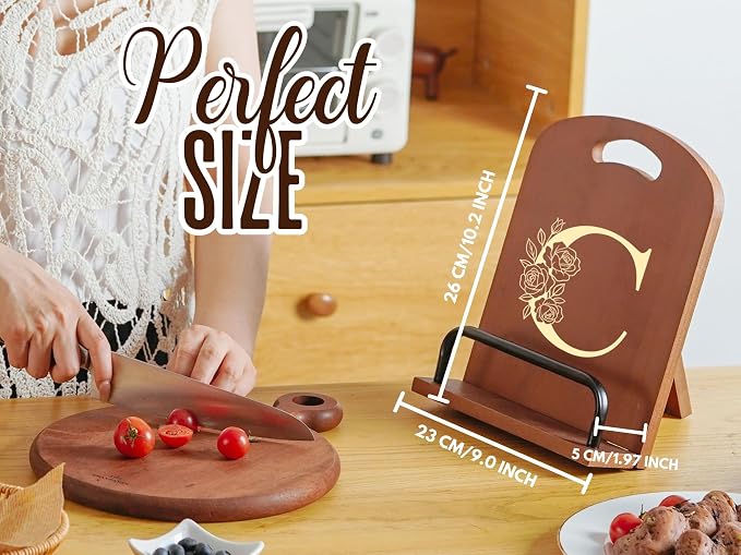 INNObeta Cookbook Stand for Kitchen Counter, Adjustable Tablet Recipe Book Holder, Perfect Gifts for Women, Mom, Grandma on Birthday, Unique Kitchen Decor, Initial C