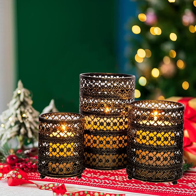 Metal Candle Holders Set of 3, Decorative Tealight Candle Holder Sets, Candlestick for Pillar Vintage Style Perfect for Tabletop Centerpieces Home Decor Wedding Parties Events
