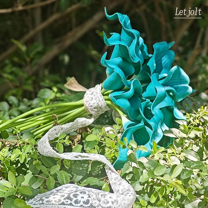 Letjolt Teal Calla Lily 20Pcs Artificial Flowers Bouquet for Wedding Bride Shower Blessing Gift Home Decoration Faux Calla Lilies Flower, 20 Pieces