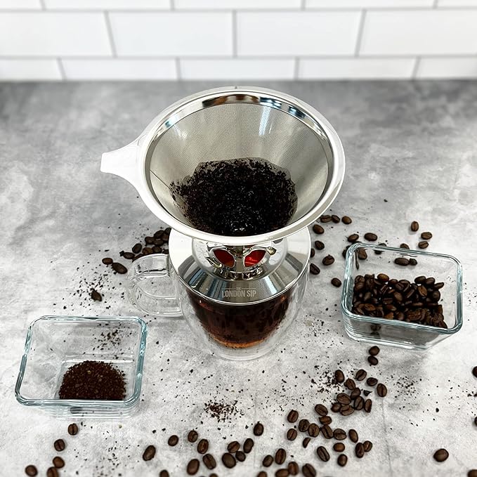 The London Sip Stainless Steel Coffee Dripper Pour Over Coffee Maker, Coffee Slow Brewing Accessories for Home, 1-4 Cup (Pack of 2)