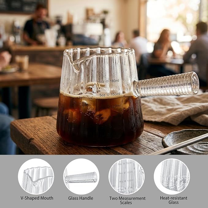 6oz Espresso Measuring Cup, V-spout Glass Espresso Shot Cup with Handle and Two Measuring Scale, Essentials Accessories for Espresso Machine and Coffee Bar