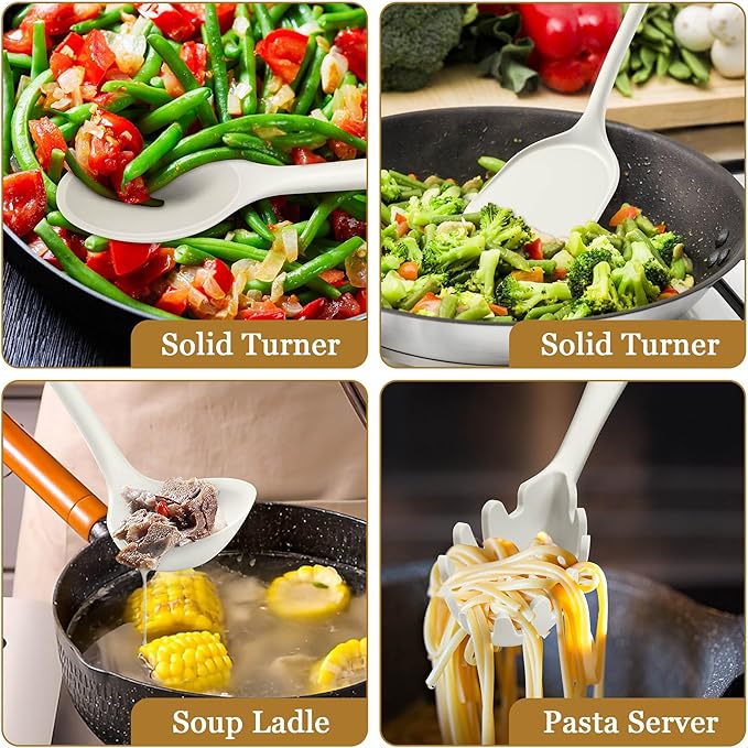 LIANYU 8Pcs Kitchen Cooking Utensils Set, Silicone Utensil Sets, Heat Resistant Kitchen Gadgets Essentials for Nonstick Cookware with Spatula, Spoon, Tuner, Ladle, Dishwasher Safe, White