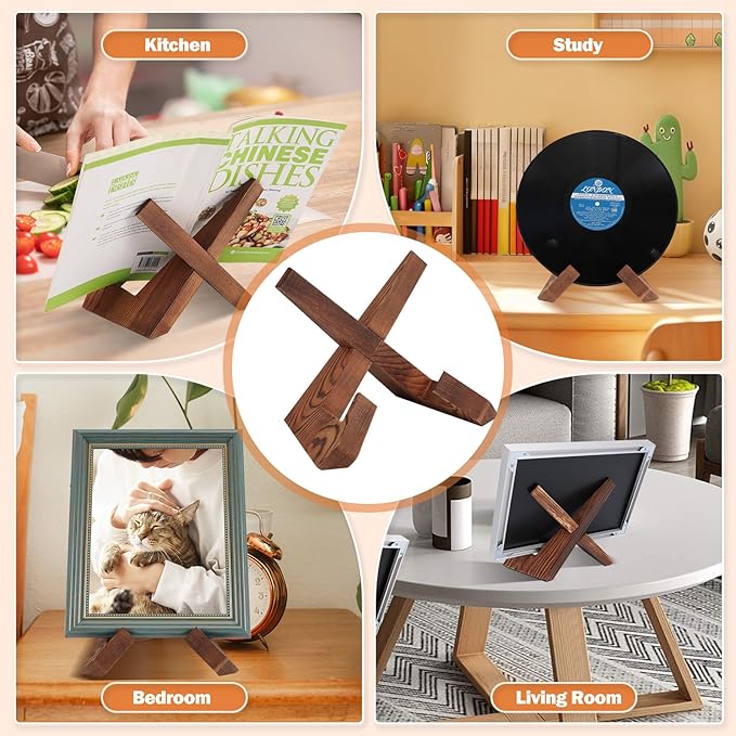 Wooden Cookbook Display Stand Holder - Adjustable, Foldable, Rustic Wood Design, Perfect for Kitchen Countertops, Tablets, Recipe Books, and Photos, Great Gift for Home Chefs and Cook Lovers