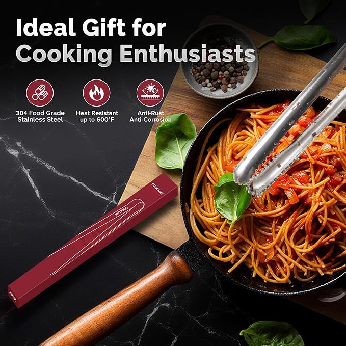 Precision Serrated Non-Slip Tips Cooking Tongs 2 Set (9.5" & 11.5"), One-Piece 18/8 Stainless Steel Metal Tongs, Easily Control Kitchen Tweezer, Multi-Purpose Korean Tong