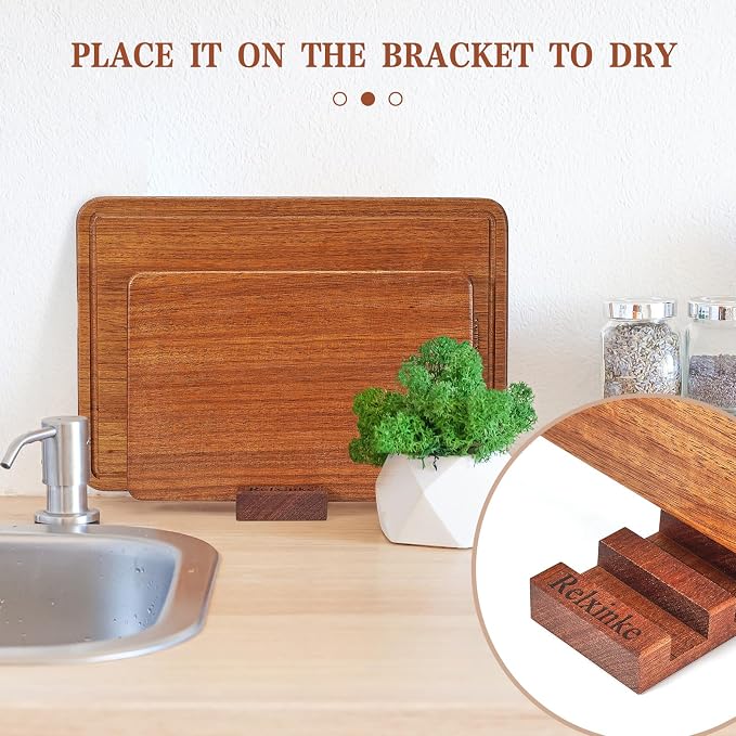 Solid Teak Wood Cutting Board Set One Piece Non Glued Extra Large Thick Crack Resistant Wooden Chopping Board with DeepJuice Grooves Built in Handles for Kitchen Meat 21.7x15 IN+13 * 8.7IN