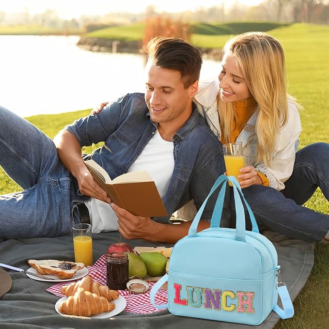 Lunch Bag for Women Personalized Insulated Lunch Box for Adults with Adjustable Shoulder Strap Cute Reusable Freezable Lunchbox Cooler Tote for Office Work Picnic Beach (Blue)