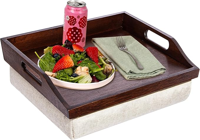 ROSSIE HOME Bamboo Wood Bed Tray, Lap Desk with Detachable Cushion, Serving Tray - Java - Fits up to 15.6 Inch Laptops - Style No. 76102