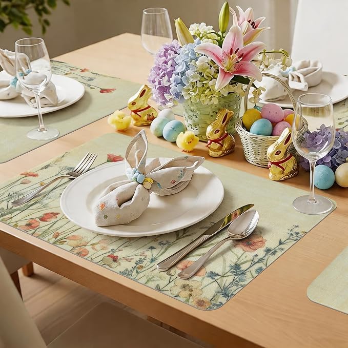 Vinyl Placemats Set of 8-12x17 Inch - Heat Resistant Washable Place Mats Waterproof Non-Slip Wipeable Table Mats for Dining Table Decor, Indoor/Outdoor Plastic Mat