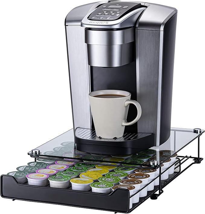 K-Cup Storage Coffee Capsules Pod Holder Glass Top Drawer Capsule Display Storage for k-cup 42pods
