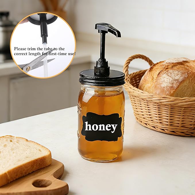 Wide Mouth Mason Jar Pump Dispenser Lid for Syrup Sauce Honey Pump Lid Coffee Syrup Lid Stainless Steel Food Grade Airtight & Leak-Proof- 4pc