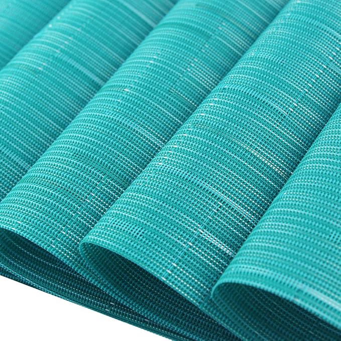 PIGCHCY Placemats,Durable Heat Resistant Placemats for Dining Table,Washable Woven Vinyl Kitchen Placemats Set of 4 (18 x 12 inches, Turquoise)