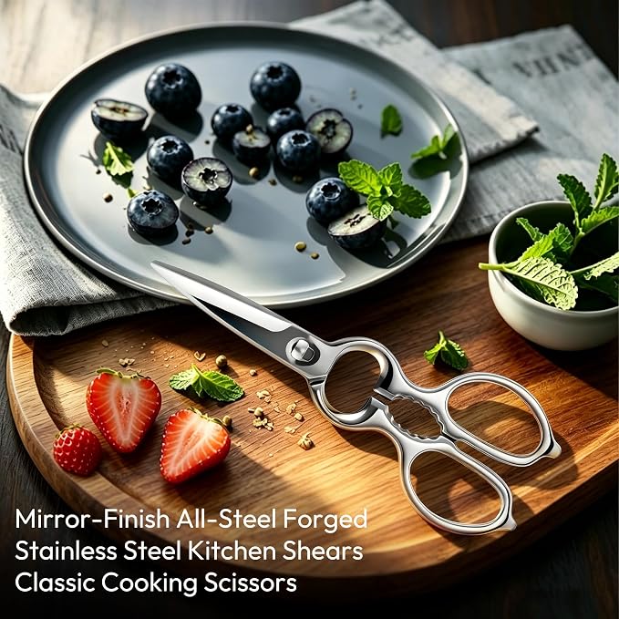 Upgraded Version of Detachable Kitchen Scissors, Mirror-Finish All-Steel Forged Stainless Steel Kitchen Shears Come Apart Food Scissor for Pizza Meat Bone Chef Scissors Heavy Duty Metal Shears, Silver