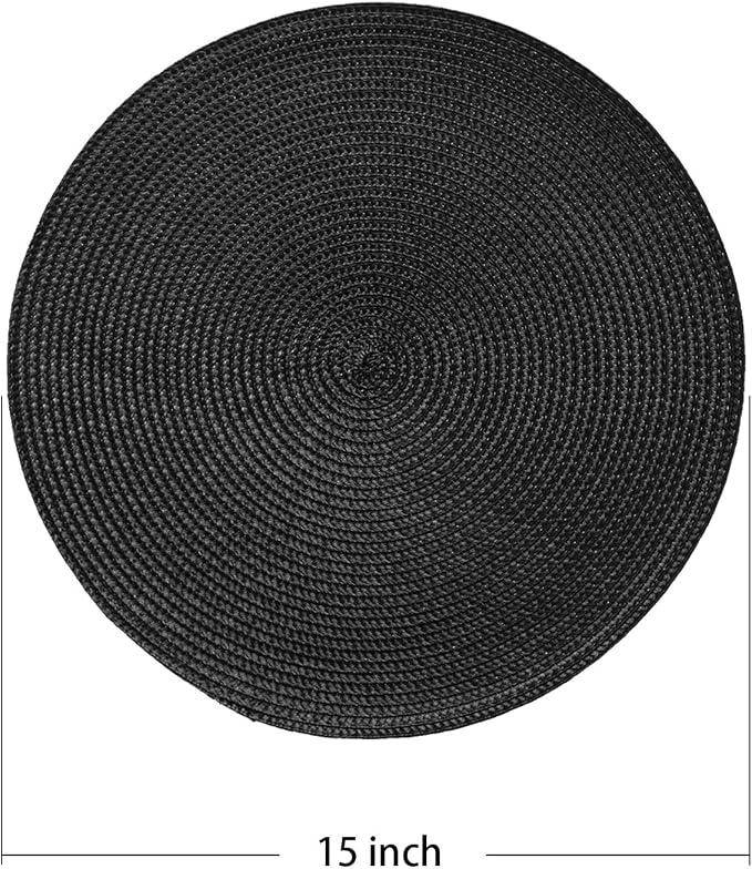 AHHFSMEI Round Placemats Set of 6 Heat Resistant Washable Non-Slip Woven Braided Table Mats for Dining Table Kitchen & Home Decor (Black)