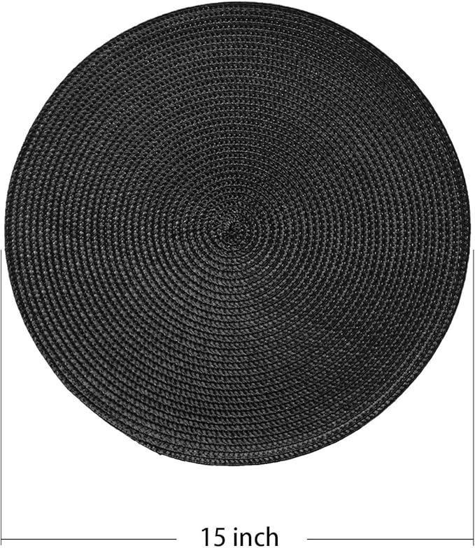 AHHFSMEI Round Placemats Set of 8 Heat Resistant Washable Non-Slip Woven Braided Table Mats for Dining Table Kitchen & Home Decor (Black,8)