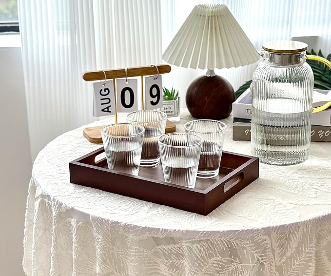 Serving Tray with Handles - 11.4x7.8 Inch Rectangular Bamboo Tray | Multi-Purpose Decorative & Food Tray for Organizing, Serving and Entertaining for Kitchen, Coffee Table & Ottoman