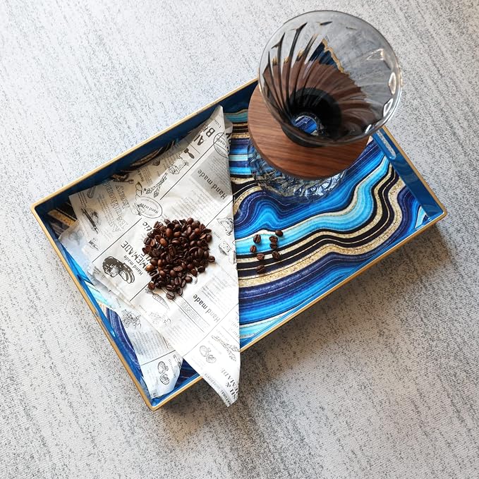 Spsyrine Decorative Tray, Plastic Rectangular Coffee Table Tray with Handles, Marble Serving Tray for Living Room, Ottoman, Bathroom Decor. 15.6” X 10.2".SLRE