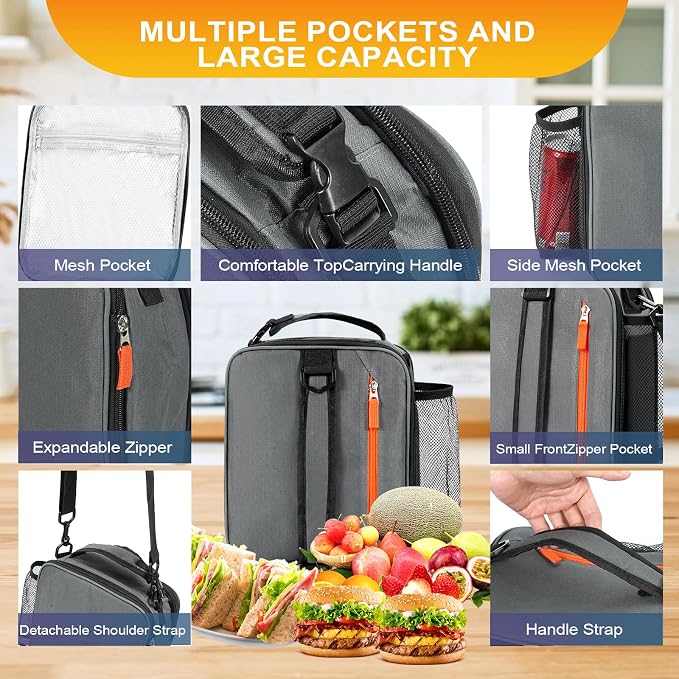 Expandable(18cans) Lunch Box Insulated Lunch bag for Men Youth Teens Adult Portable Stylish Small Lunchbox With Shoulder Strap for Working Office school Picnic Outdoor