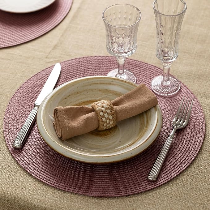 Baroyal Round Placemats Set of 4 Plastic Woven Placemats Washable Wipeable Table Mats for Dining Table Heat Resistant Non-Slip Circle Place Mats (Lilac)