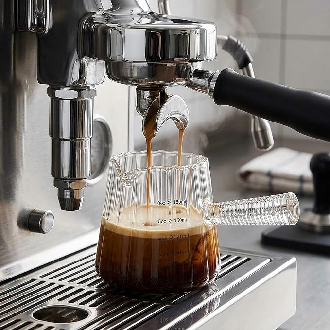 6oz Espresso Measuring Cup, V-spout Glass Espresso Shot Cup with Handle and Two Measuring Scale, Essentials Accessories for Espresso Machine and Coffee Bar