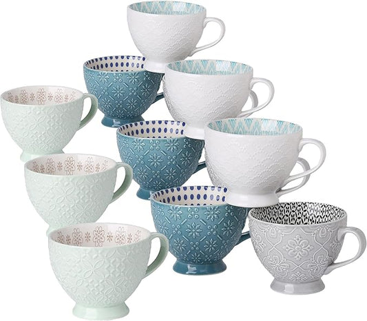 Signature Housewares Pad Print Set of 4 Assorted Footed 14oz Mugs, PP13 Multicolor (Pack of 3)