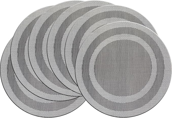 PIGCHCY Round Placemat Set of 6 Heat Resistant Vinyl Washable Kitchen 15 inch Placemats for Home Indoor Outdoor Party (Deep Silver)