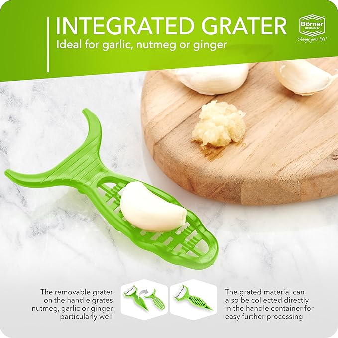 Börner by Reston Lloyd Vegetable Peeler, Garnish Knife, Nutmeg/Garlic Grater, Made in Germany, Green