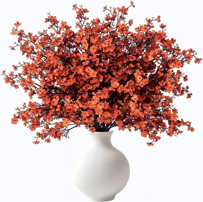 Waipfaru 15Pcs Fake Flowers Babys Breath Silk Artificial Orange Flowers Gypsophila Bouquets Bulk Real Touch Fall Stems for Fall Thanksgiving Autumn Decor DIY Floral Arrangement Table Centerpieces