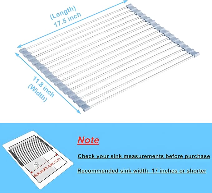 Roll up Dish Drying Rack Over The Sink Kitchen Roll up Sink Drying Rack Portable Dish Drainer Foldable Dish Drying Rack (Grey, (37 * 30) CM)