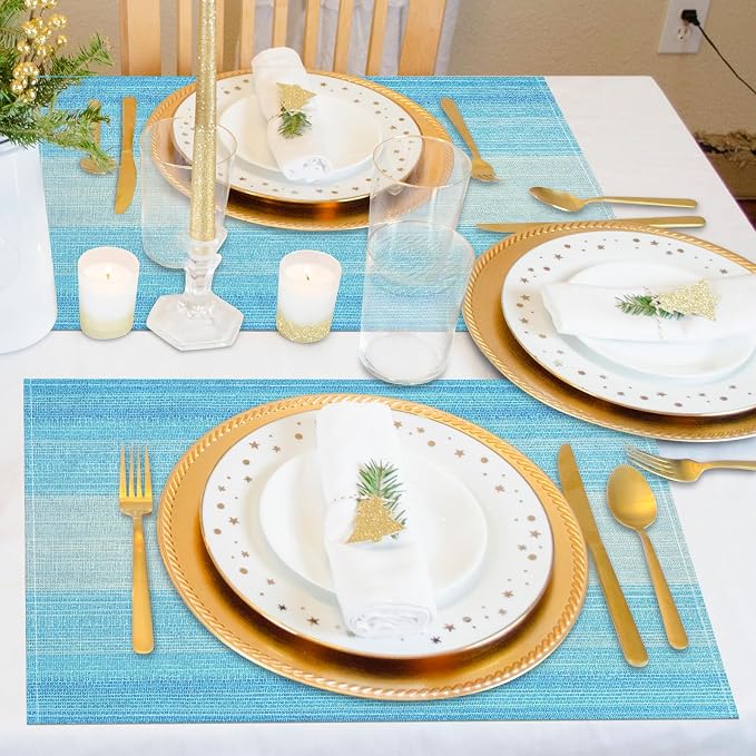 Niviy Blue Placemats Set of 12, 12x18 Inch Washable Easy to Clean Heat-Resistant Anti-Skid Table Mats for Holiday Party Kitchen Dining Room Decoration