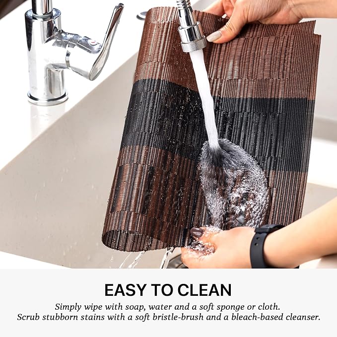 LEXMORE Placemats Set of 4 Vinyl/Plastic Woven Place Mats for Kitchen Table Indoor/Outdoor Washable Placemat Wipeable Dining Table Mats(Ombre Brown Black)