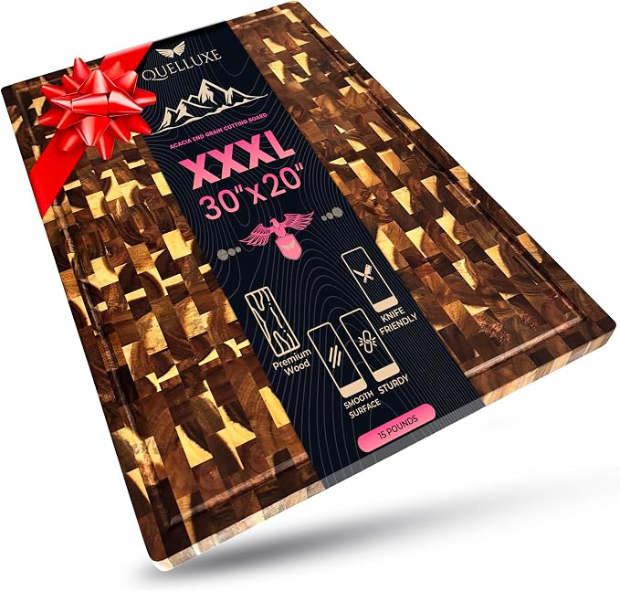 30" x 20" Acacia Wood End Grain Cutting Board Extra Large, XXXL Noodle Board Stove Cover, Heavy-Duty Butcher Block, 3XL Meat Chopping Board, Oversized Turkey Carving Board, Charcuterie Board