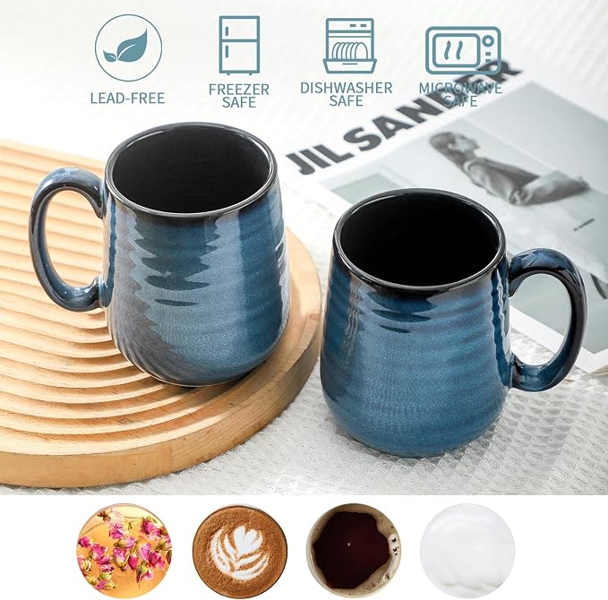Coffee Mugs Set of 4,Ceramic 15 OZ Coffee Cups with Big Handle,Large Tea Cups for Hot Beverages,Yogurt,Cappuccino,Latte,Gift for Mom and Dad,Dishwasher Safe & Microwave Safe,Navy Blue