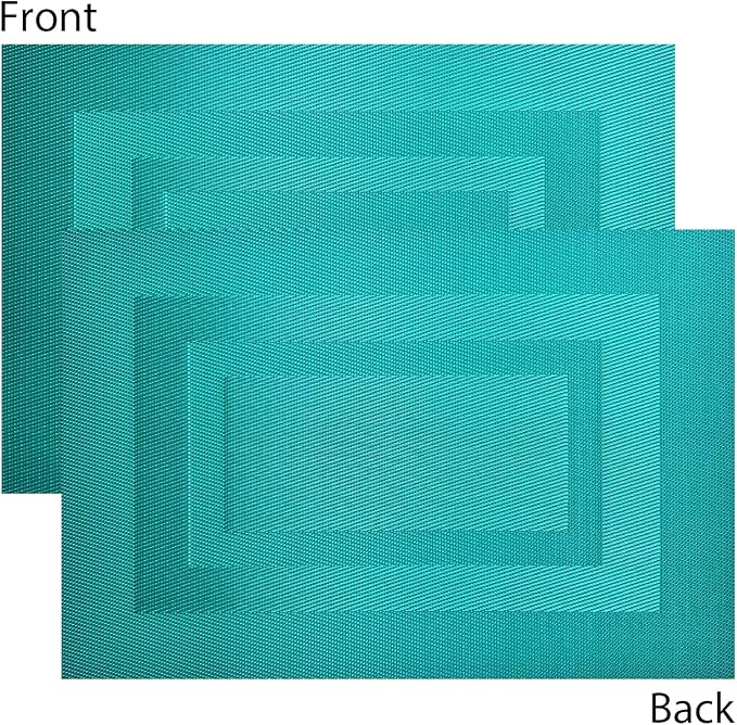 PIGCHCY Placemats Washable Vinyl Woven Table Mats,Elegant Durable Placemats for Dining Table Set of 4 (18 x 12 inches, Turquoise Blue)