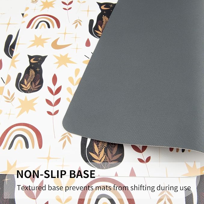 QIYI Placemats Set of 6, 12x18 Inch Faux Leather Place Mats for Kitchen Dinning, Heat Resistant Anti Slip Folk Table Mats, Waterproof Wipeable Washable Placemat Party Table Décor, Boho Black Cats