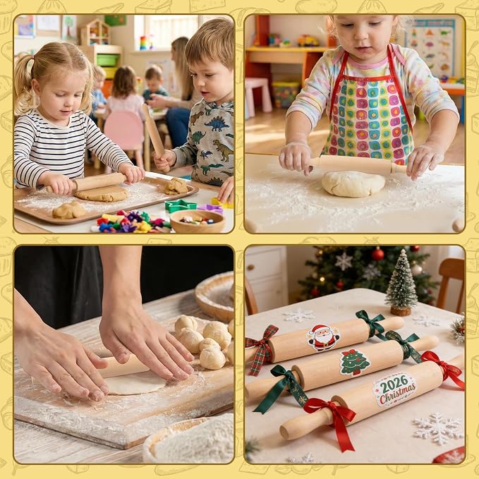 12 Pack 8 Inch Mini Wood Rolling Pin,Great for Children Kids Girls and Boys,Small Wooden Rollers for Art and Crafting,Baking,Cookie Dough,Cooking,Clay,Play Doh