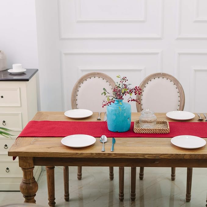 Soft Caddice Faux Linen Table Runner 2 Side for Family Dinners or Gatherings, Indoor or Outdoor Parties, Everyday Use (12 x 108, Seats 8-10 People), Burgundy