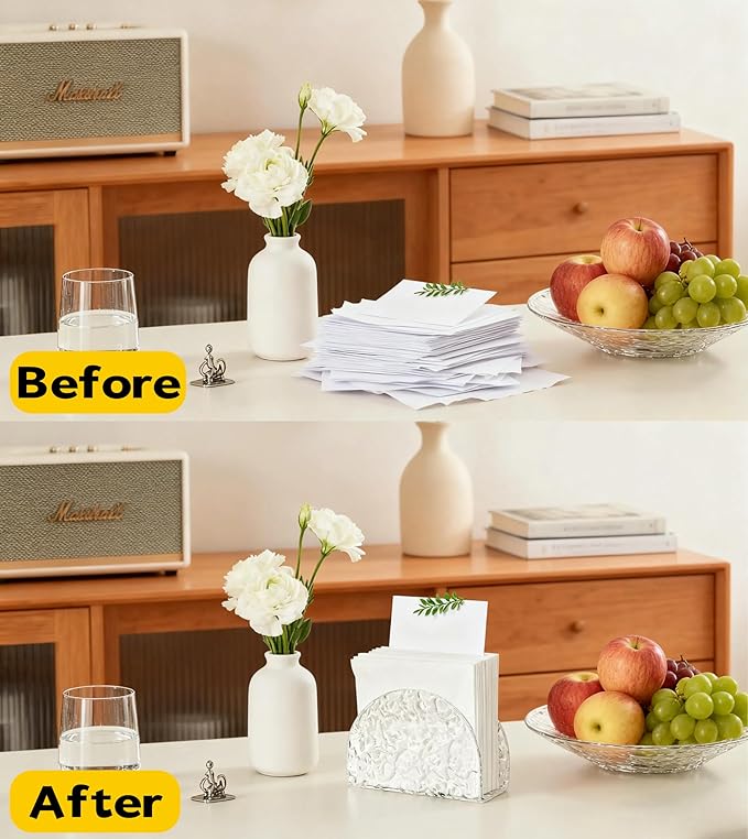 Acrylic Napkin Holder for Table,Thick Napkin Holders with water ripple texture for Paper Napkins & Kitchen Tables & Parties and weddings Suitable for all events (Semicircle)