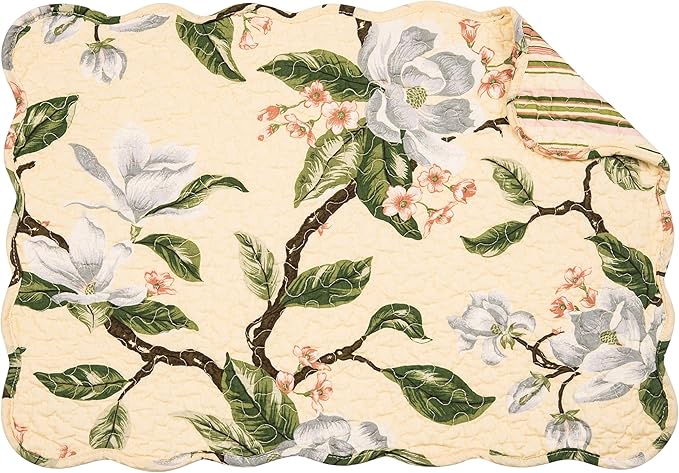 C&F Home Esther 100% Cotton Quilted Vintage Set of 6 Placemats 13" x 19" Spring Springtime Garden Floral Flowers Home Kitchen Dining Dinner Machine Wash Reversible Decor Decoration 13" x 19" Yellow &