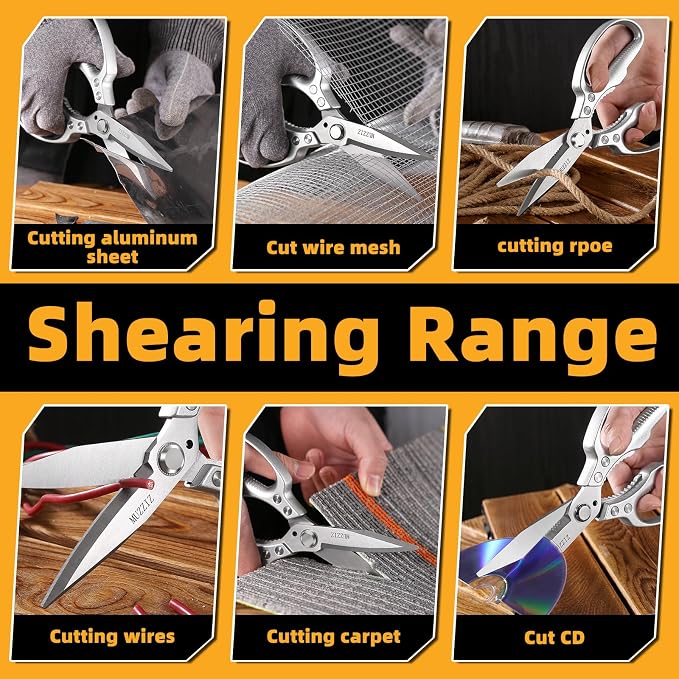 Heavy Duty Scissors,All Purpose Utility Scissors,Stainless Steel Blade with Small Serrations， Metal Handle Shears for Home,Office,Easy Cutting Cardboard,Fabric,Leather,Wires,Carpet and Rope