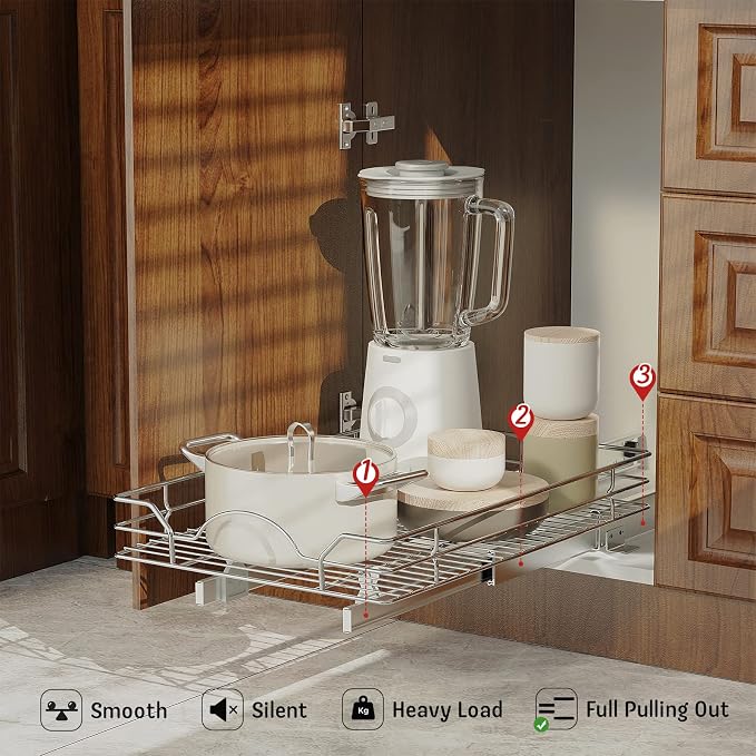 LOVMOR Pull Out Cabinet Organizer and Storage 15½" W x 21½" D, Slide Out Shelves for Kitchen Cabinets