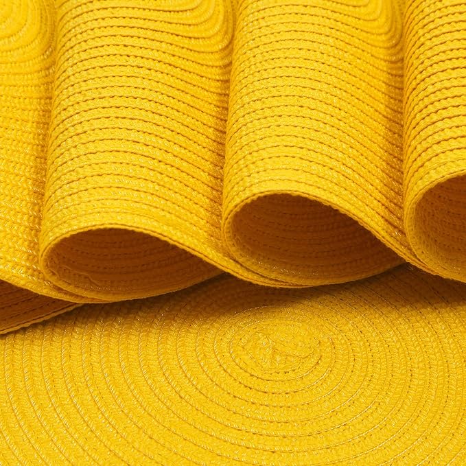 Topotdor 14 Inch Round Placemats Stain Resistant Anti-Skid Washable Polyproplene Table Mats Placemats (Yellow, Set of 6)