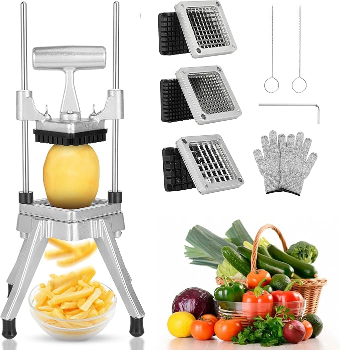 WICHEMI Commercial Chopper Vegetable Cutter Fruit Dicer w/3 Blades Commercial Onion Chopper Dicer Professional Food Dicer Heavy Duty Stainless Steel French Fry Cutter for Home Kitchen Restaurant Use