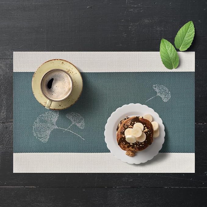 PIGCHCY Ginkgo Placemats Set of 4, Non-Slip Placemats Easy to Wipe Clean Kitchen Durable Table Mats for Home/Dining Room Decoration (Green,18 X 12 inches)