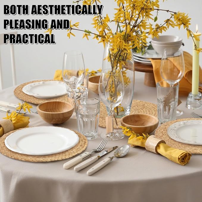 Kochorie Set of 36 Round Woven Placemats 13.5-Inch Natural Water Hyacinth Plant Placemats Hand-Woven Boho Rattan Placemat Wicker Weave Table Mats for Home Table Farmhouse