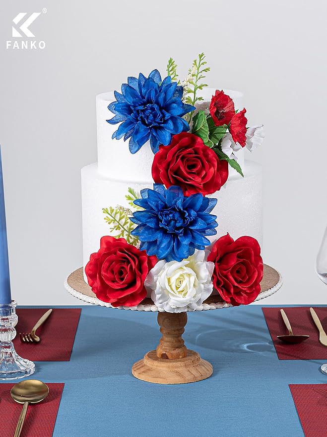 FANKO Artificial Flowers for DIY, Red White Blue Faux Flowers Bouquet, Fake Rose Poppy Dahlia Silk Flowers for 4th of July, Home Decor, Garland, Patriotic Holidays, Memorial Day, Summer Party