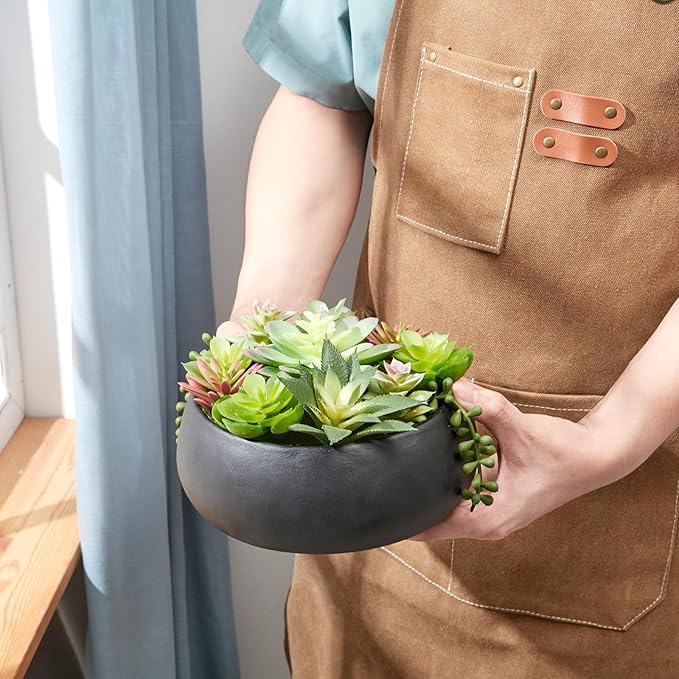 8inch Artificial Succulent Plants in Pots,Large Fake Succulents with Black Ceramic Pot for Home Office Desk Bathroom Coffee Table Decor