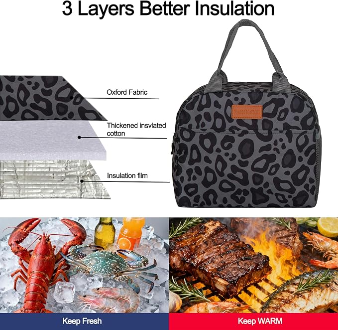 Goloni Insulated Lunch box for Women Men,10L Large Capacity Leakproof Lunch Tote, Lightweight Reusable Lunch Bag with 3 Pockets for Work, Office, Travel, Picnic