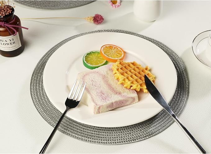 Round Placemats for Dining Table Set of 6,12.6 Inch Small Circle Place Mats Washable Heat Resistant Table Mats Gray 32CM