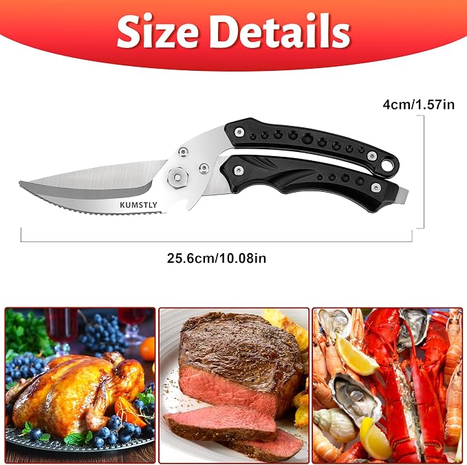 Kitchen Scissors All Purpose Kitchen Shears Heavy Duty for Cutting Chicken, Turkey, Meat, Bones, Vegetables Stainless Steel Spatchcock Shears Multipurpose Food Scissors (Black)